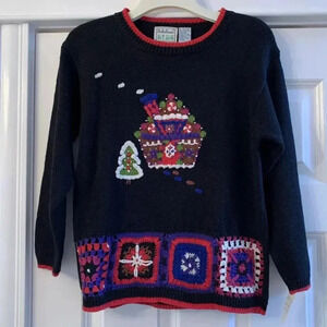 VTG BELLEPOINTE SWEATER Granny Square Crochet GIRLS SZ M /10 Gingerbread NOS